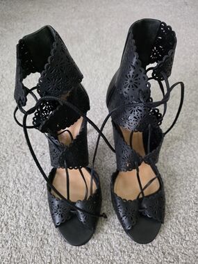 SCHUTZ Black Laser-Cut Lace-Up High Heels